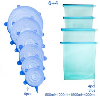 4 stuks 500/1000/1500 ml/4000 ml Herbruikbare Silicone Voedsel Opslag Verse Zakken Fruit Vlees Melk opbergzakken Keuken Accessoires B blauw