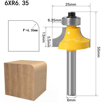 4 Stuks 6.35Mm 6Mm Schacht Hoek Ronde Over Rand Hout Router Bit 2 Fluit Hoek Ronde Cove Box bit Houtbewerking Tenon Cutter Tool 6mm shank NO3