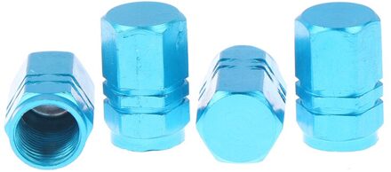 4 Stuks Aluminium Dust Valve Cap Fiets Auto Autoband Wiel Hexagon Cover Set Blauw