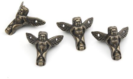 4 Stuks Antieke Bronzen Angel Geschenkdoos Hout Case Hoekbeschermer Meubels Decor Houten Case Decoratieve Bescherming