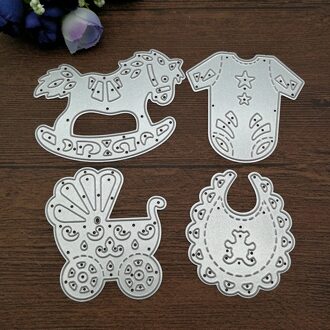 4 Stuks Baby Pak Vervoer Hobbelpaard Stansmessen Stencils Diy Scrapbooking Kaart Papier Ambachtelijke Metalen Decoratie Embossing Map