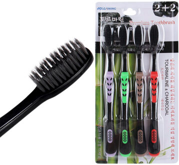 4 Stuks Bamboe Houtskool Tandenborstel Dubbele Ultra Zachte Tandenborstels Zwarte Koppen Oral Care Zachte Haren Nano Tandenborstel