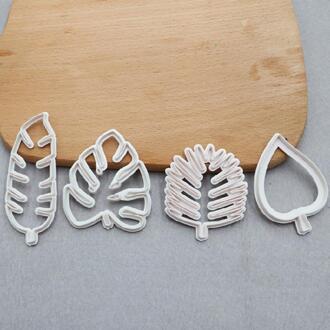 4 Stuks Blad Biscuit Mold 3D Cookie Plunger Cutter Gebak Versieren Diy Voedsel Fondant Bakvorm Tool Tropische Bladeren Embossing