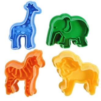 4 Stuks Dier Cookie Plastic Leeuw Giraffe Zebra Vorm Cookie Cutter Bakken Decorating Cake Gereedschappen