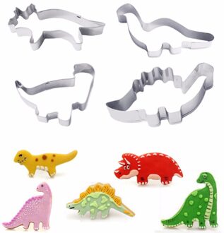 4 Stuks Dier Dinosaurussen Cookie Cutter Set Biscuit Cookie Cutter Bakken Tools Voor Gebak Rvs