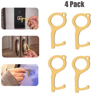 4 Stuks Draagbare Druk Lift Tool Hygiëne Hand Antimicrobiële Legering Edc Deuropener Deur Handvat Sleutel Metalen Draagbare Deuropener 4pack