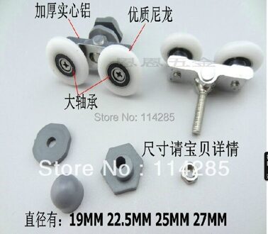 4 stuks Dubbele Wielen Vervanging Douche Deur Roller Runner Wiel 19mm 22.5mm 25mm 27mm kan kiezen