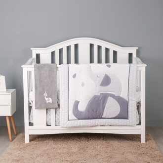 4 Stuks Grijs Baby Deken Baby Nursery Crib Rok Set Baby Meisje Wieg Beddengoed (Dekbedovertrek + Hoeslaken + bed Rok + Deken)