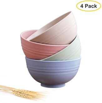 4 Stuks Grote Eco-vriendelijke Tarwestro Kinderen Rijst Noedels Slakom Plaat Kleurrijke Sauzen Plaat Snacks Schotel Keuken Servies