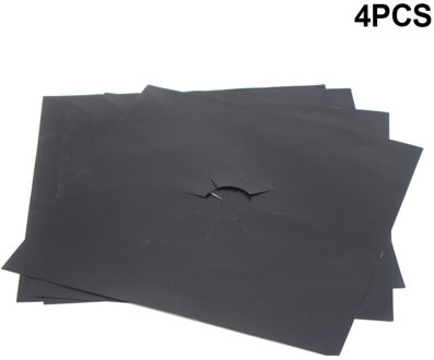 4 Stuks Herbruikbare Vel Gas Fornuis Liner Protector Cover Gasfornuis Oven Bescherming Pad (27X27Cm) ow zwart
