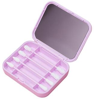 4 Stuks Herbruikbare Wattenstaafje Oor Reiniging Cosmetische Siliconen Knoppen Swabs Sticks Met Make-Up Spiegel Voor Cleaning Up roze A
