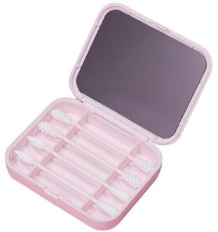 4 Stuks Herbruikbare Wattenstaafje Oor Reiniging Cosmetische Siliconen Knoppen Swabs Sticks Met Make-Up Spiegel Voor Cleaning Up roze B