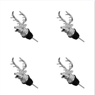 4 Stuks Herten Hoofd Wijn Schenker Bar Accessoires Voor Whisky Brandy Vodka Wijnfles Charm Topper 4 Kleuren Zinklegering thuis Bar Tool 4stk zilver