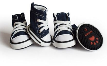 4 Stuks Hond Laarzen Puppy Denim Sport Anti-Slip Schoenen Sneakers Voor Kleine Honden Decor PET8043BL4
