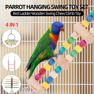 4 Stuks In 1 Parrot Opknoping Schommel Speelgoed Set Vogel Ladder Houten Schommel Chew Klim Speelgoed Voor Parrot Parkieten Valkparkieten conures Ara