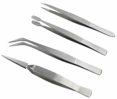4 Stuks In Een Set Rvs Tweezer Set Elleboog Elektronische Reiniging Klem Pincet Diy Reparatie Tool