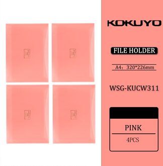 4 Stuks Japan Kokuyo WSG-KUCW311 A4 Dubbele Zak Lichte Kleur Dunne Gedeelte Informatie Boek Test Papieren Zak Bestand Zak roze 4stk