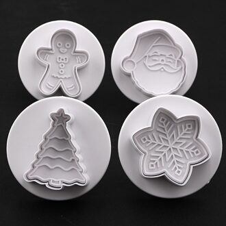 4 Stuks Kerst 3D Cookie Cake Plunger Cutter Bakvorm Cookie Stamp Biscuit Diy Mold Fondant Cake Decorating Gereedschap
