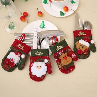 4 Stuks Kerst Cutter En Vorken Zak Bestek Houder Candy Bags Kerst Decoratie (Santa Claus) zoals getoond