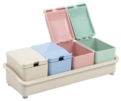 4 Stuks Keuken Kruiden Spice Box Set Met Storage Base Cruet Kruiderij Zout L9CF