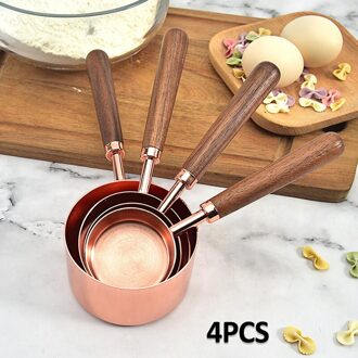 4 Stuks Keuken Meten Plating Maatbekers Lepel Walnoot Houten Handvat Rose Gold Maatbekers Maatlepel Scoop 4stk Cup