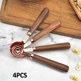 4 Stuks Keuken Meten Plating Maatbekers Lepel Walnoot Houten Handvat Rose Gold Maatbekers Maatlepel Scoop 4stk Spoons