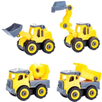 4 Stuks Kids Diy Assembleren Techniek Truck Graafmachine Bulldozer Kinderen Schroef Boy Tool Techniek Auto Speelgoed