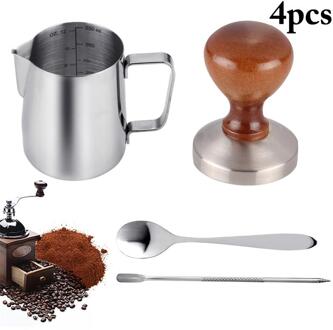 4 Stuks Koffie Accessoires 58Mm Rvs Koffie Tamper Met 12Oz Opschuimen Pither En Koffie Lepel En latte Art Pen