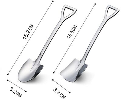 4 Stuks Koffie Lepel Bestek Set Rvs Retro Ijzeren Schop Ijs Lepel Scoop Dessertlepel Thee-Lepel mode Servies 2stk zilver A en B