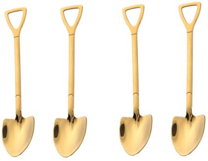 4 Stuks Koffie Lepel Bestekset Rvs Ijzeren Schop Ijs Lepel Scoop Thee-Lepel Keuken Servies Koffie accessoires 4stk goud A