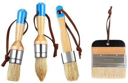 4 Stuks Krijt En Wax Penselen Varkenshaar Stencil Borstels Inclusief Platte Puntige En Ronde Chalked Penselen