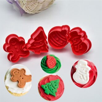 4 Stuks Leuke Bakken Biscuit Cutter Mould Plunger Kerstboom Sneeuwpop Cookie Mold Keuken Diy Bakken Snijgereedschap Herbruikbare