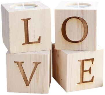 4 Stuks Moderne Houten Liefde Ornament Kandelaar Romantische Bruiloft Bar Thuis Party Bruiloft Verjaardag Decoratie Voor Warme Sfeer