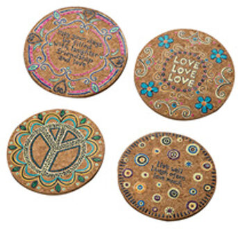 4 stuks Natuurlijke Kurk Ronde Beker Mat Onderzetters Warmte Isolatie Gedessineerde Pannenlap Matten voor Salontafel Tafelblad (gemengde)