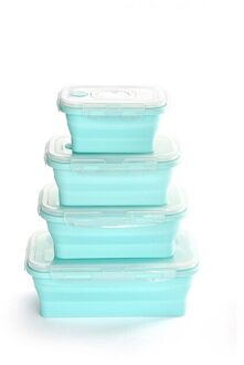 4 Stuks Pak Siliconen Opvouwbare Timing Lunch Box Milieuvriendelijke Voedsel Opslag Containers Draagbare Ruimtebesparend Bento Geval Nemen blauw