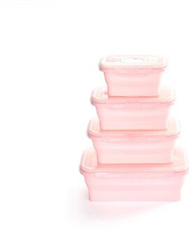 4 Stuks Pak Siliconen Opvouwbare Timing Lunch Box Milieuvriendelijke Voedsel Opslag Containers Draagbare Ruimtebesparend Bento Geval Nemen roze