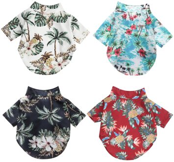 4 Stuks Pet Shirts Hawaiiaanse Stijl Hond Polo T-shirts Hawaiiaanse Pet Kleding Strand Kokospalm Print Pet Zomer shirt