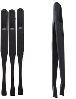 4 Stuks Pincet: 3 Pcs 115Mm Lange Platte Tip Zwart Pincet & 1 Pcs Manual Tool Plastic Platte Tip Anti-Statische pincet