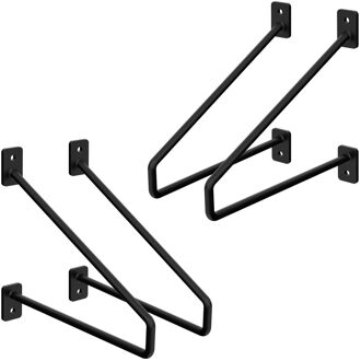 4 stuks plankbeugel 220 mm, zwart, gemaakt van staal, haarspeld plankbeugels, zwevende plankbeugel, haarspeld