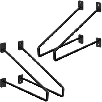 4 stuks plankbeugel 265 mm, zwart, gemaakt van staal, haarspeld plankbeugels, zwevende plankbeugel, haarspeld