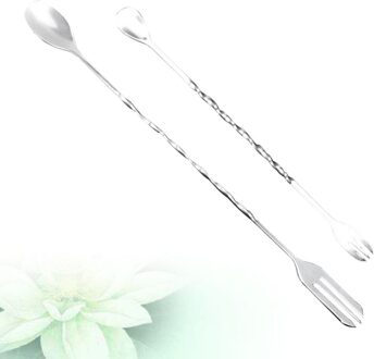 4 Stuks Roerstaafje Stok Roerstaafjes Ijs Vork Dual Head Cocktail Lepels Roerstokje Voor Bar (2 Stuks Lange handvat 32Cm + 2 Stuks Sho