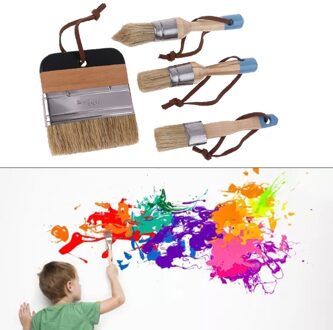 4 Stuks Ronde Platte Puntige En Brede Krijt Verf Wax Borstel Ergonomische Houten Handvat Natuurlijke Haren Borstels Meubels Diy Waxen m6CE