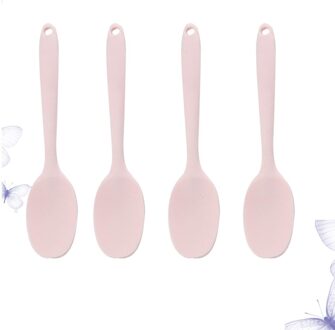 4 Stuks Silicon Lepel Mooie Voedsel Serveren Scoop Keuken Gebruiksvoorwerp Creatieve Bestek Servies Voor Thuis Restaurant (Blauw +) roze