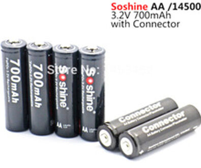 4 Stuks Soshine 3.2V LiFePO4 Batterij Aa 14500 Batterij Pilas Recargables Beschermd Met Batterij Case En Connectoren