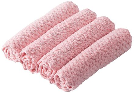 4 Stuks Super Absorberende Microfiber Vaatdoeken Dubbelzijdig Schuursponsje Rags High-Efficiency Huishoudelijke Reiniging Handdoek perzik roze