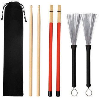 4 Stuks Universele Jazz Drumsticks Set Omvat 5A Maple Drumsticks Bamboe Staaldraad Borstels En Fluwelen Zakje