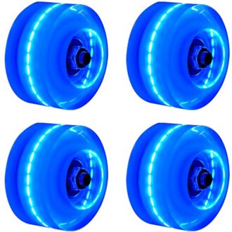 4 Stuks Voor Volwassenen Kids Sliding Accessoires Dubbele Rij Roller Skate Wielen Met Bankroll Lagers Schaatsen Transparante Pu Licht Up Blauw