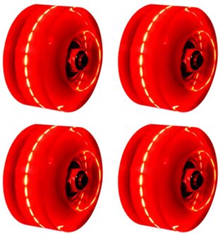 4 Stuks Voor Volwassenen Kids Sliding Accessoires Dubbele Rij Roller Skate Wielen Met Bankroll Lagers Schaatsen Transparante Pu Licht Up Rood