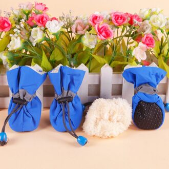 4 stuks Waterdichte Winter Hond Schoenen Anti-slip Regen Snowboots Schoenen Dikke Warme Voor Kleine Katten Honden puppy Hond Sokken Booties blauw / M