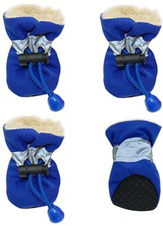 4 Stuks Waterdichte Winter Hond Schoenen Anti-Slip Regen Snowboots Schoenen Dikke Warme Voor Kleine Katten Honden puppy Hond Sokken Booties blauw / S